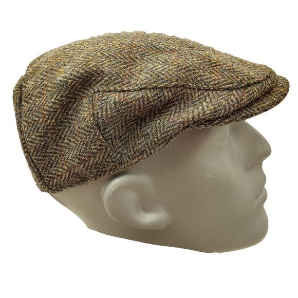 Hartside HS14 Scottish Highland Harris Tweed® Flat Cap in GREEN-BROWN -PICK SIZE - Picture 7 of 9